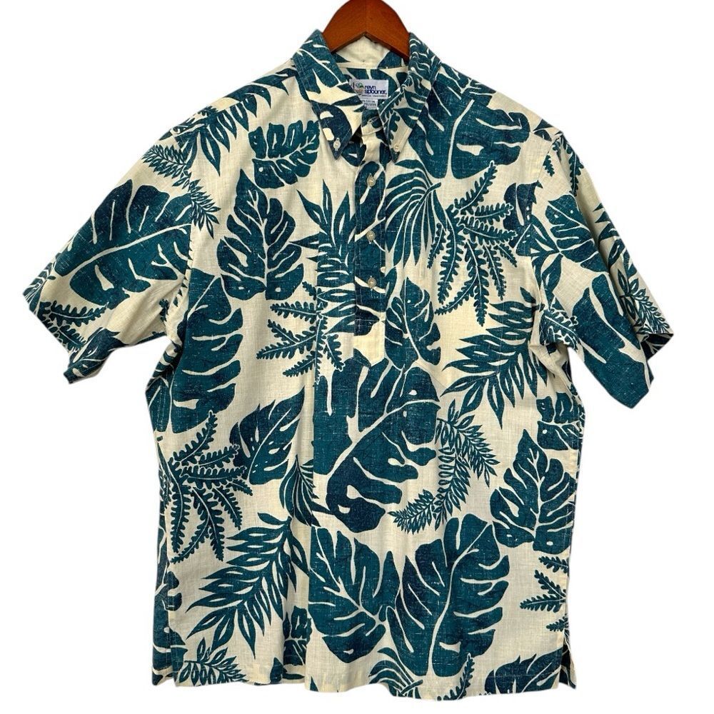 REYN SPOONER Shirt Traditional 4 Button Placket Reverse Print Monstera Size L